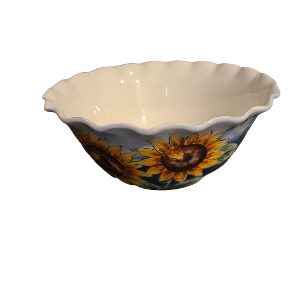 *NEW Blue Sunflower Serving Bowl with writing. "Bright shiny day".